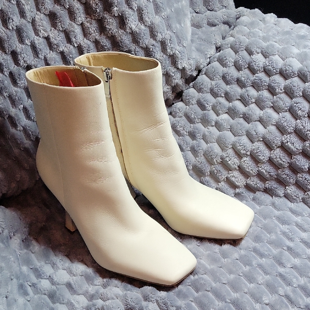 Marc Fisher White Ankle Booties with Square Toe